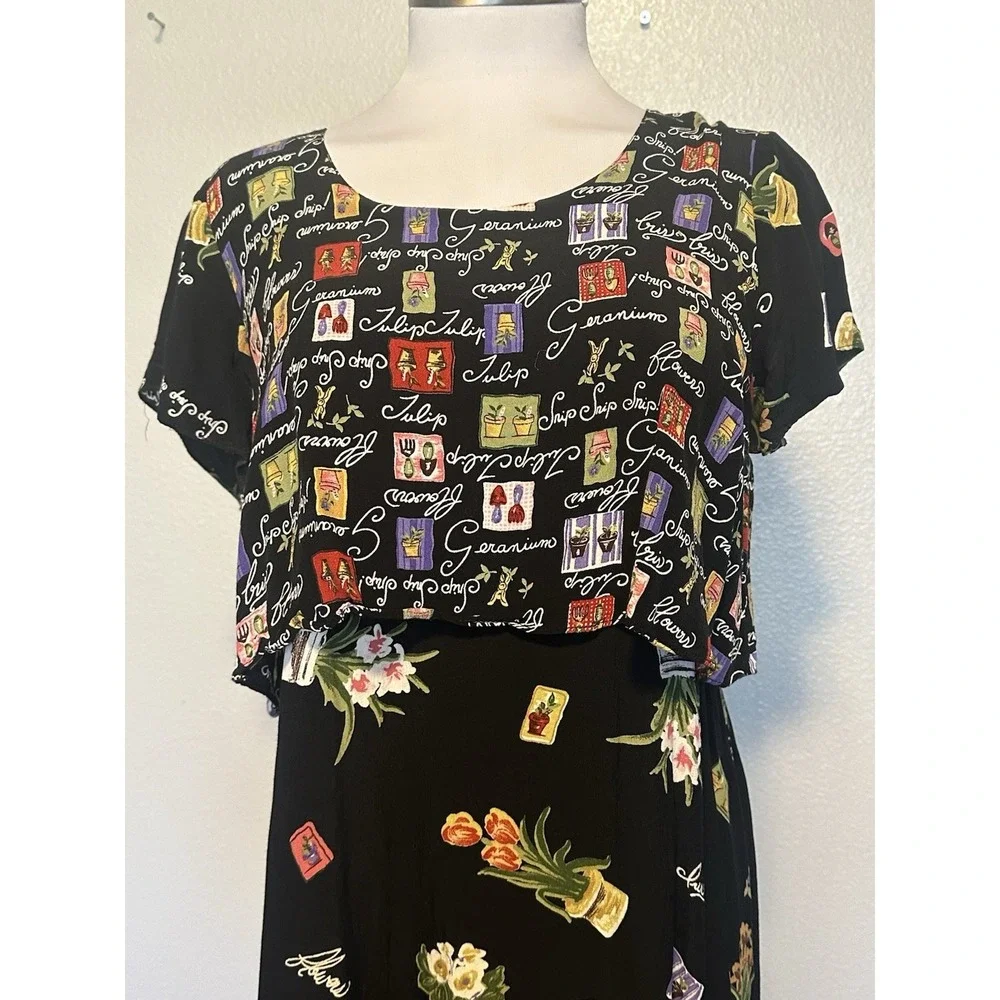Lauren Michelle Hawaii Dress Floral Rayon Print Spring Garden Botanical sz.L - Picture 7 of 13